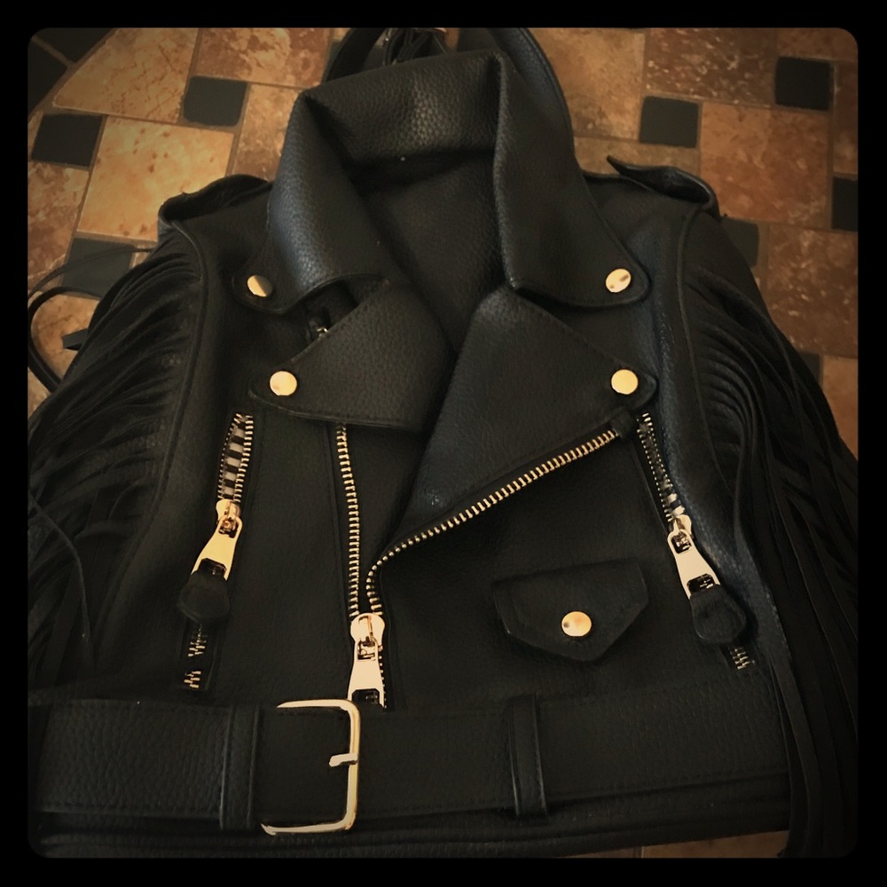 Black moto jacket theme purse/ backpack